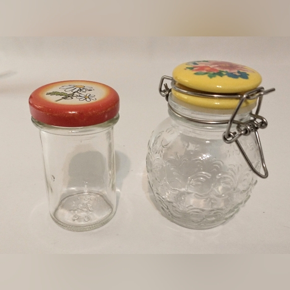 Two Ball Jars - Smooth & Quilted Glass, Metal Floral Lids - Picture 4 of 9